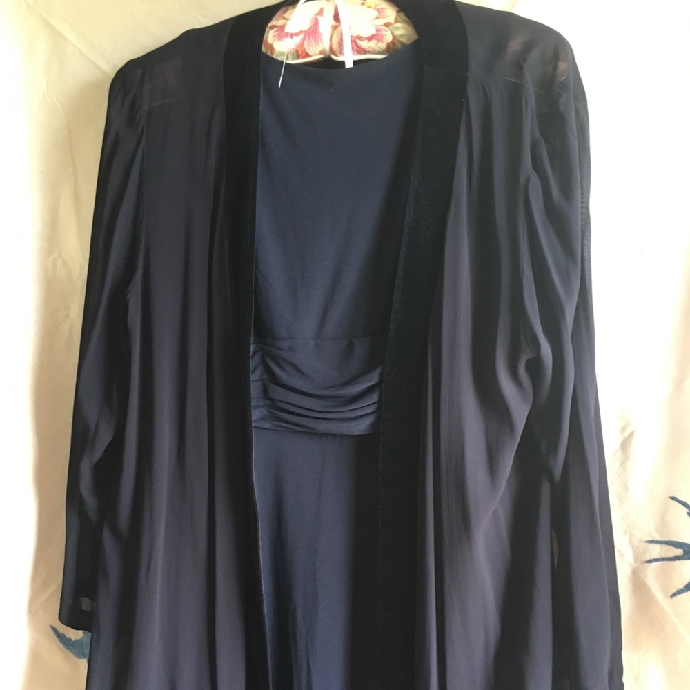 Flattering Deep Blue Tea Length Dress ~ Size 14